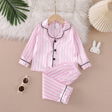 6M-4T Baby Girl Imitation Silk Striped Loungewear Long-sleeved Pajamas