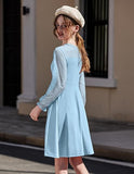 Kid Girls Lace Long-sleeved Solid Cute Princess Dress