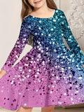 2-10T Kid Girl Crew Neck Long-sleeved Flower Casual Dresses