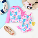 Kid Girls Swimming Suit Split Suspender Swimsuit 2 Pcs Set