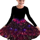 2-10T Kid Girls Sweet Long-sleeved Peacock Feather Print Fashion Dresses