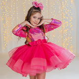 Kid Baby Girls Piano Catwalk Rose Red Sequined Princess Dresses