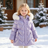 Girls' Winter New Cotton Clothes Children's Bright Leather Leave-in Hooded Cotton Jacket