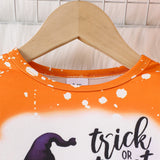 1-8Y Kid Girls Halloween Pumpkin Lantern Ghost Ruffle Flared Suit 2 Pcs Set