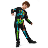 3-12Y Kid Boy Colored Skull Skeleton  Party Campus Event Play Costume Romper