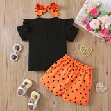 Kid Girls Summer Valentine's Day Cartoon Flying Sleeve 2 Pcs Set