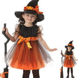1-12T Kid Baby Girl Halloween Witch Cosplay Costume 3 Pcs Set