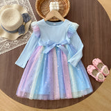 Kid Baby Girls Long-sleeved Korean Gradual Mesh Princess Dresses