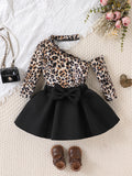 Princess Dress Personalized Slanted Shoulder Neck Long Sleeve Top Bow Lotus Leaf Skirt Set