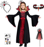 3-12Y Kid Girl Vampire Witch Red and Black Party Props Cosplay Costume