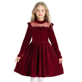 4-10T Kid Girl Ruffle Long Sleeve Princess Christmas Party Dresses