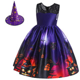 Kid Girl Halloween Pumpkin Lantern Ghost Fairy Cartoon Print Dresses