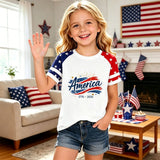 Kid Girl USA Independence Day 250th Anniversary Trend Loose Casual T-Shirt Tops