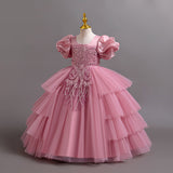 Kid Girls Irregular Bubble Sleeve Princess Wedding Dresses