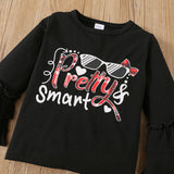 1-8Y Kid Baby Girls Christmas Suit Flared Sleeve Suit Alphabet Print 2 Pcs Set