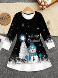3-12Y Kid Girl Christmas Autumn Winter Long Sleeve 3D Printing Dresses