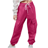 2-10T Kid Girl Solid Pockets Drawstring Overalls Trousers Pants