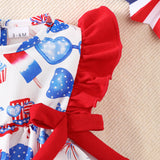 Baby Girl Summer Independence Day Sweet Fly Sleeve Printed Romper
