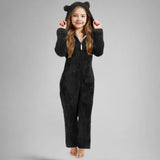 One-piece Children's Cute Solid Color Warm Double-sided Velvet Pajamas Cartoon Plush Loungewear