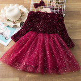 Kid Girls Long-sleeved Sequined Princess Mesh Tutu Dresses