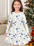 New Christmas Girls Christmas Theme Printed Crew Neck Dress