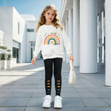 Girls 2-piece Set & Rainbow Print Long-sleeved Sweatshirt + Leggings, Winter/fall Clothes