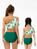 Family Matching Parent-Child High Waist Shoulder Split Swimsuits
