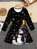 3-12Y Kid Girl Christmas Long Sleeve 3D Printed Dresses