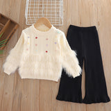 1-6T Kid Baby Girls Autumn Winter Wool Flared Knitted Suit 2 Pcs Set