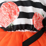 Kid Baby Girls Halloween Pumpkin Long Sleeve Striped Mesh Dress
