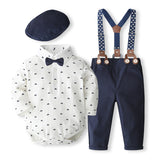 0-24M Infant Baby Boy Spring Long Sleeve Overalls 4 Pcs Set