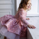 Kid Baby Girls Sequined Big Bow Cake Princess Dresses