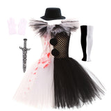 Halloween Soul-broken Clown Dress Blood-stained Black and White Color Matching Girl Cosplay