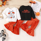Halloween Pumpkin Letter Long Sleeve Velvet 2 Pcs Set