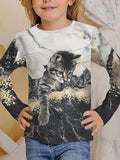 Casual Versatile Trend Animal Digital Printing Girls Crew Neck Long Sleeve T-Shirt