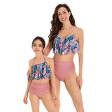Parent-child Swimsuit High Waist Bikini Sexy Split New Bikini Mother and Daughter Ruffle Leaf Swimsuit