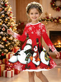 3-12Y Christmas Girls Autumn and Winter Long Sleeve 3D Printing Dress