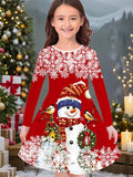 2-10T Kid Girl Christmas Long Sleeve Fashion Casual 3D Print Dresses