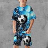 Kid Boy 3D Printed Football Summer Fashion 2 Pcs Set