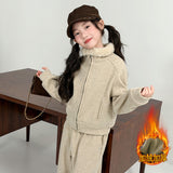 4-14T Kid Girl Fur Collar TikTok Design INS Style Zipper Suits 2 Pcs Set