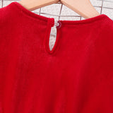 3-8Y Kid Girl Christmas Red Long Sleeve Bubble Sleeve Bow Dresses