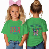 Kid Boy Girl Round Neck Short Sleeves Loose Casual Summer Independence Day T-shirt
