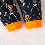 1-8Y Kid Baby Boys Halloween Skull Pumpkin Loungewear Pajamas 2 Pcs Set