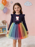 2-8T Kid Girls Cartoon Print Casual Mesh Dresses