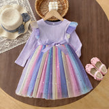 Kid Baby Girls Long-sleeved Korean Gradual Mesh Princess Dresses