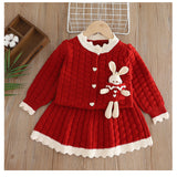 1-6T Kid Baby Girls Autumn Winter Knitted Suit 2 Pcs Set