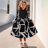 INS Girl Floral Print Decorative Long Sleeve Stand-Up Neck Bubble Sleeve Simple Dress