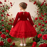 2-6Y Kid Baby Girls Birthday Banquet Red Host Piano Performance Princess Dresses