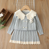 1-6T Kid Baby Girls Knitted Lapel Cardigan Cartoon Suits 2 Pcs Set