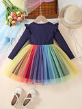 2-8T Kid Girl Casual Mesh Long-sleeved Autumn Winter Dresses